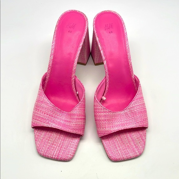 H&M - Pink Open Toe Straw Like Lightweight Slip On Heeled Sandal Size 40 - Picture 2 of 14